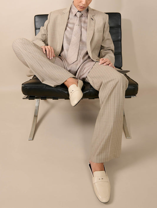 Ivory leather open-back loafers