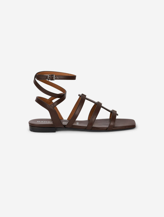 Gladiator sandals with thin leather straps, coffee color