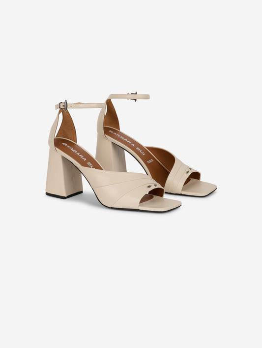 Asymmetrical ivory leather sandals