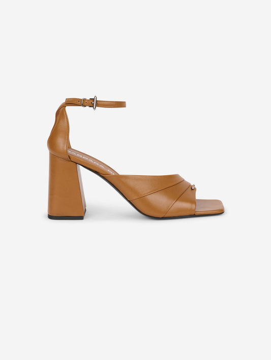 Asymmetrical hazelnut leather sandals