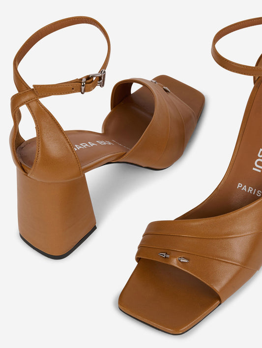 Asymmetrical hazelnut leather sandals