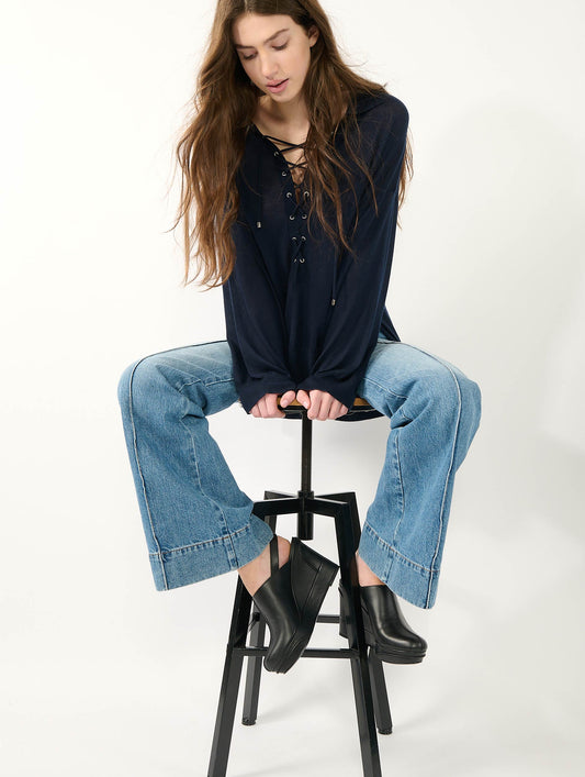 Black leather wedge clogs