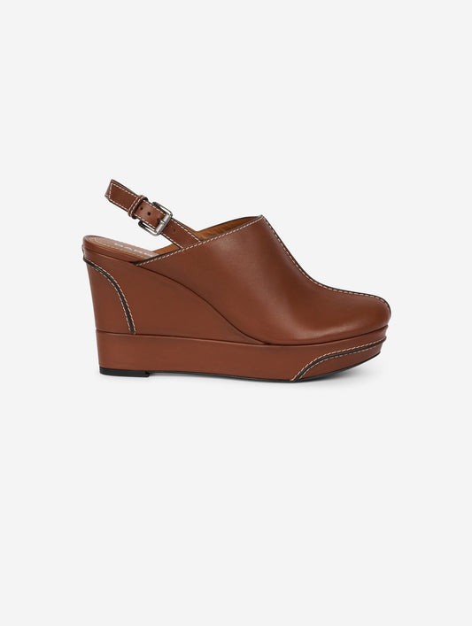 Chocolate leather wedge clogs