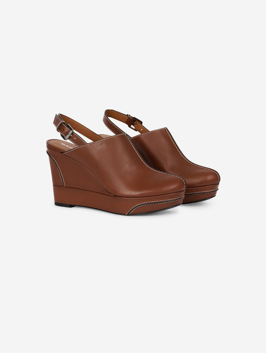 Chocolate leather wedge clogs