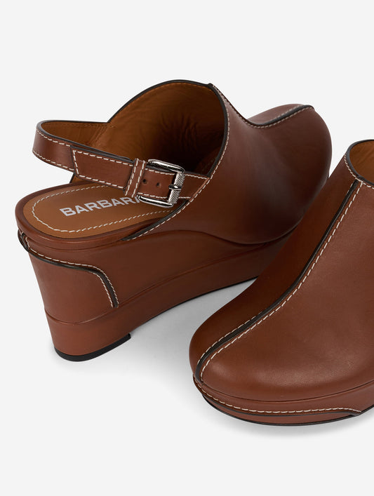 Chocolate leather wedge clogs