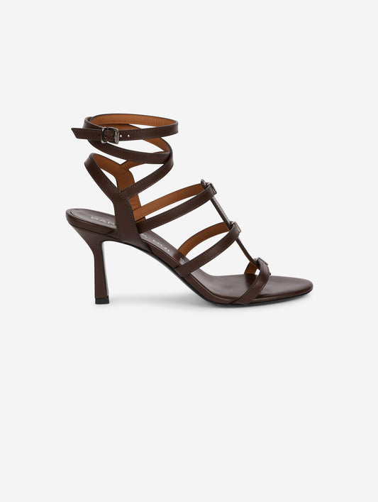Coffee leather gladiator sandals with thin straps
