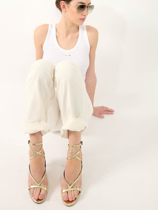 Gold leather strappy sandals