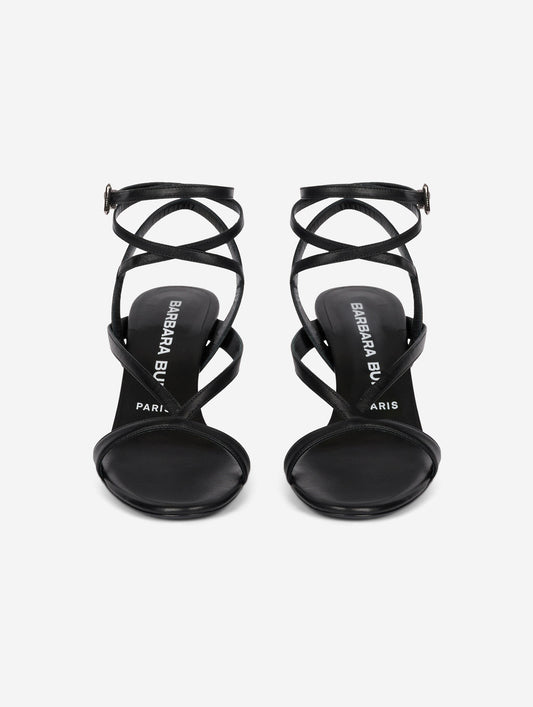 Black leather strappy sandals
