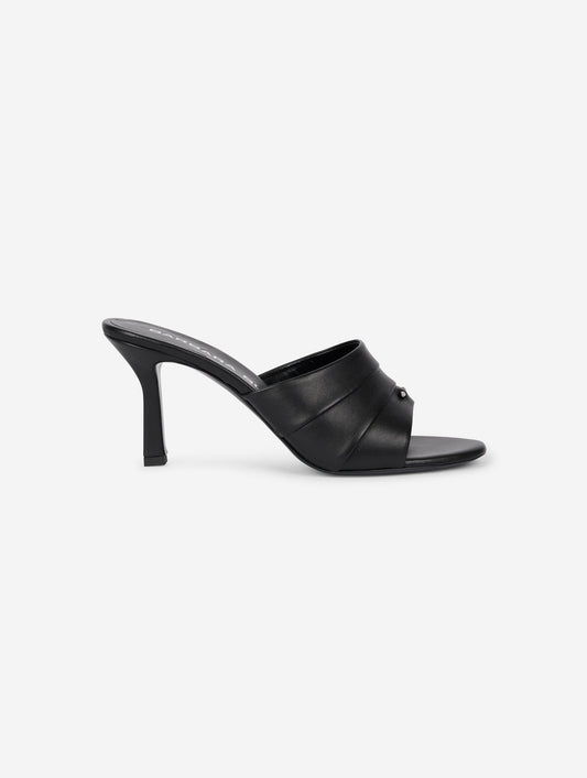 Black leather pleated mules