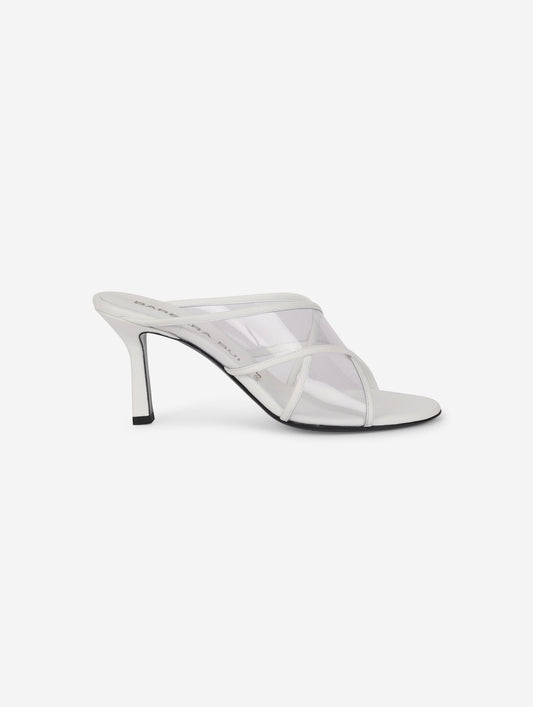Plexiglass and white leather mules