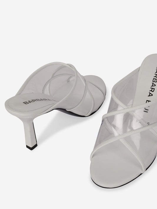 Plexiglass and white leather mules