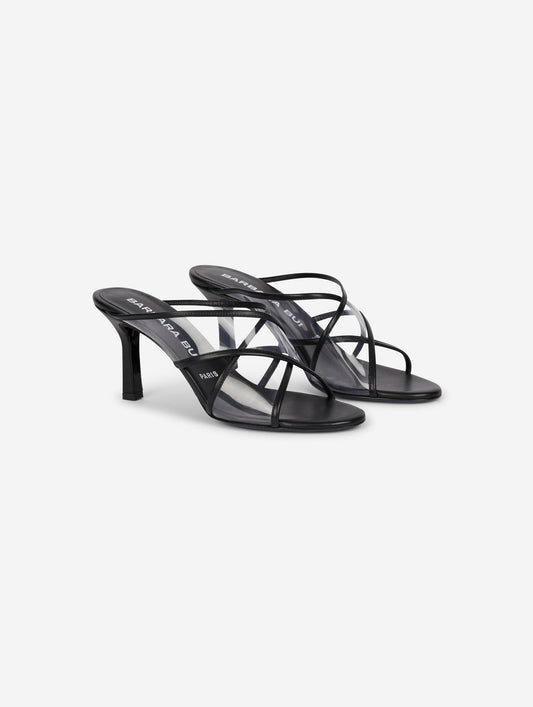 Plexiglass and black leather mules