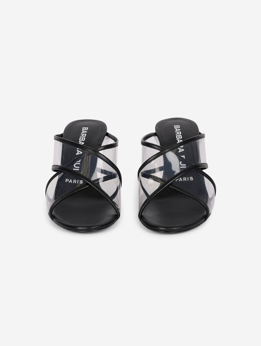 Plexiglass and black leather mules