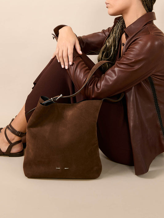 "B. Fore" bag in chocolate suede