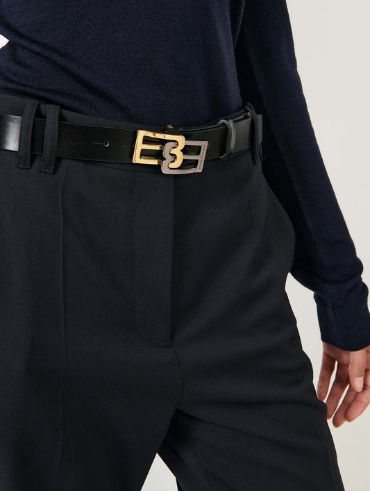 Black leather logo belt