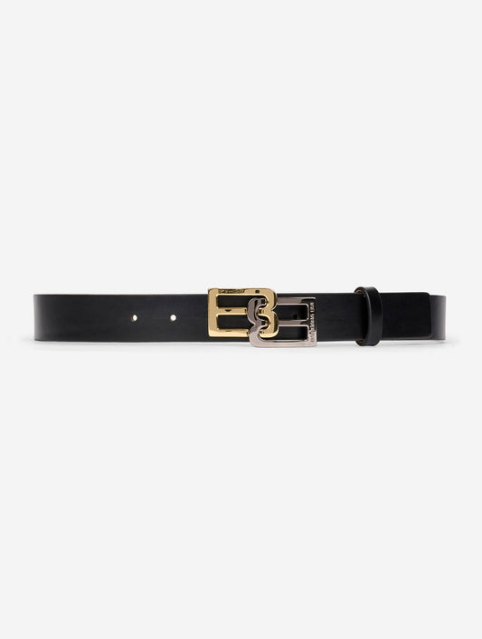 Black leather logo belt