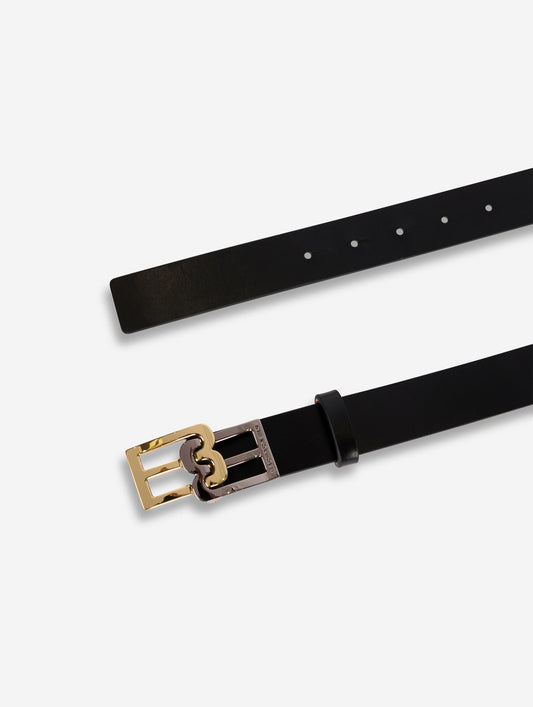 Black leather logo belt