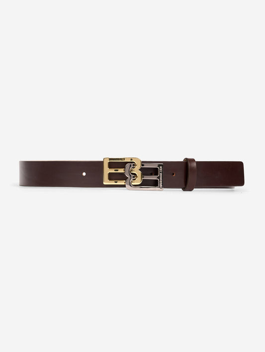 Coffee brown leather logo belt