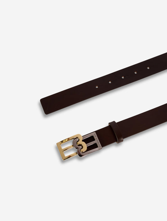 Coffee brown leather logo belt
