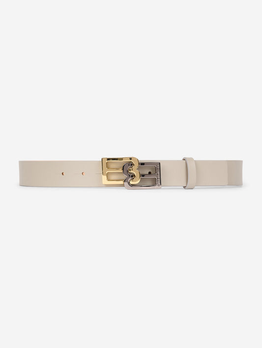 Light grey leather logo belt