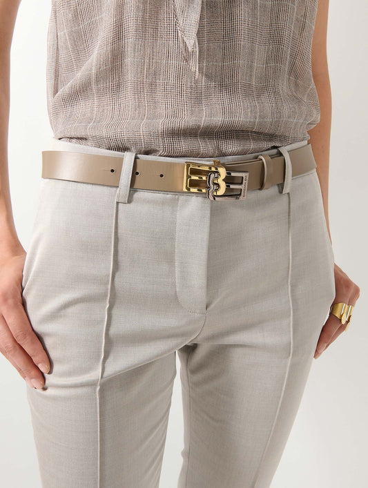 Taupe leather logo belt