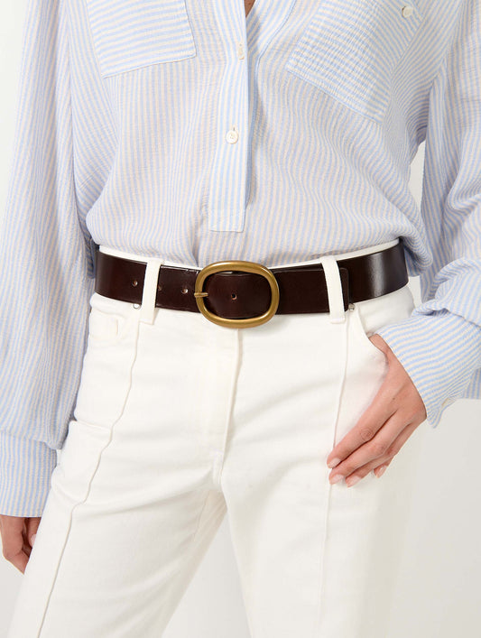 Coffee brown leather belt