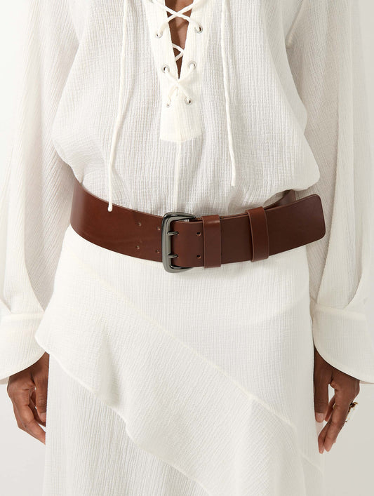 Chestnut brown leather belt