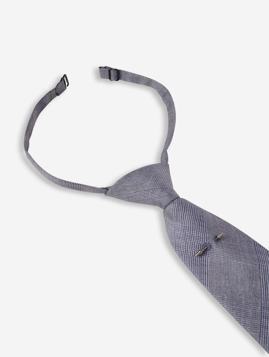 Blue Prince of Wales check silk twill tie