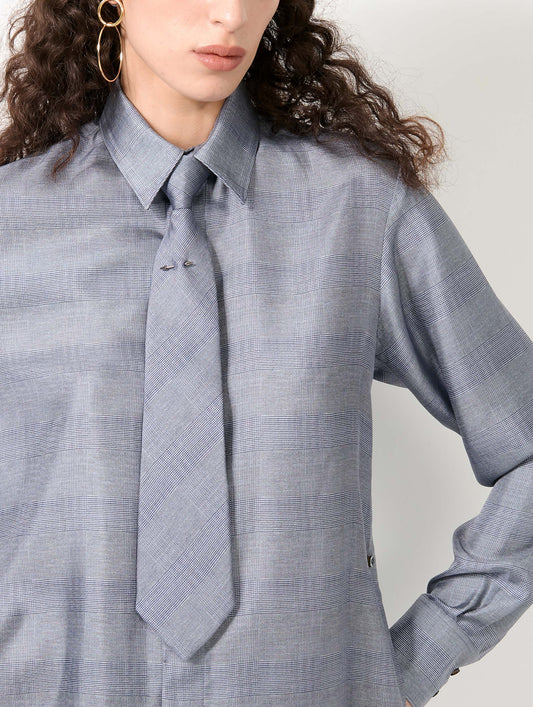 Blue Prince of Wales check silk twill tie