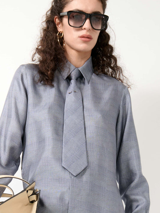 Blue Prince of Wales check silk twill tie