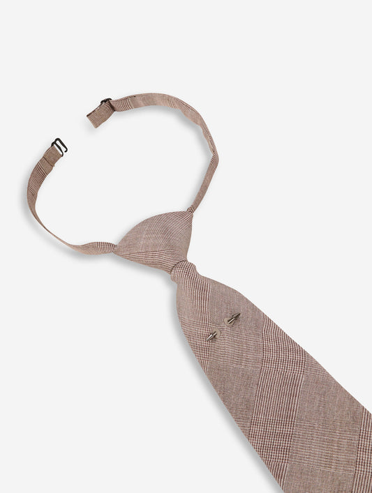 Sand Prince of Wales check silk twill tie