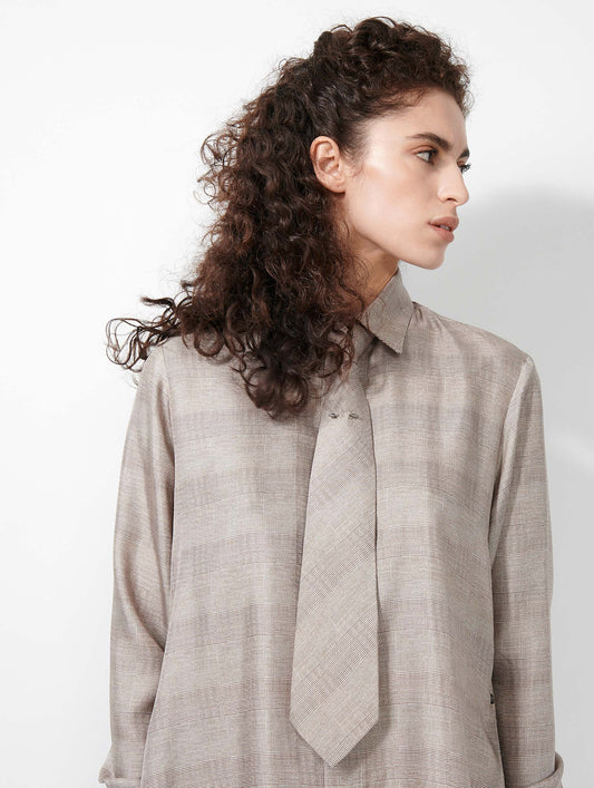 Sand Prince of Wales check silk twill tie