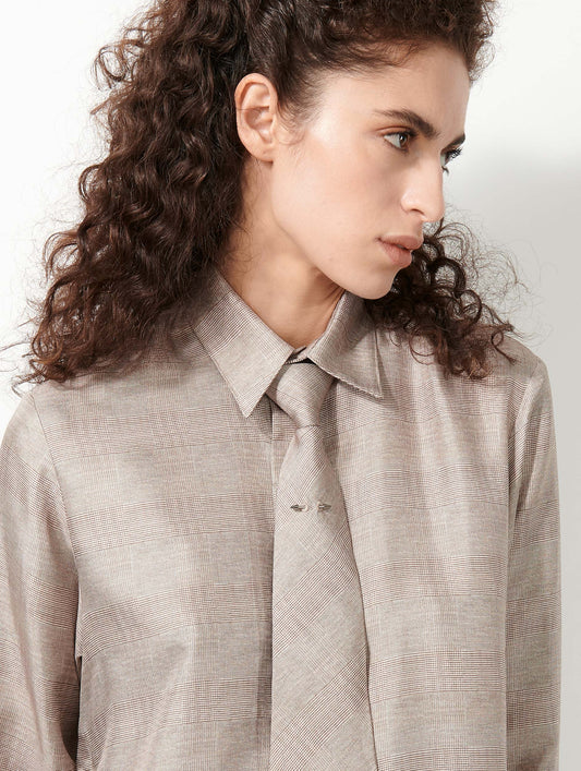 Sand Prince of Wales check silk twill tie