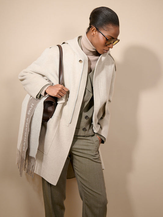Greige double-faced wool and cashmere parka