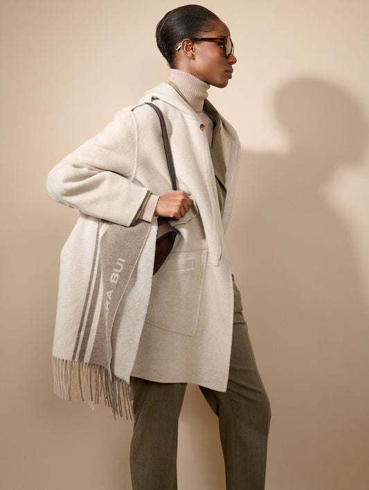 Greige double-faced wool and cashmere parka