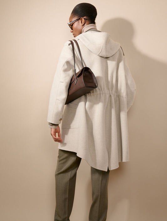 Greige double-faced wool and cashmere parka