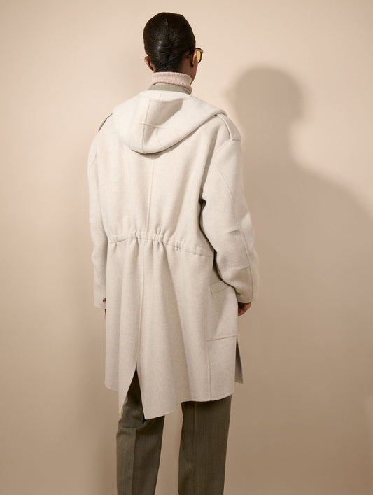 Greige double-faced wool and cashmere parka