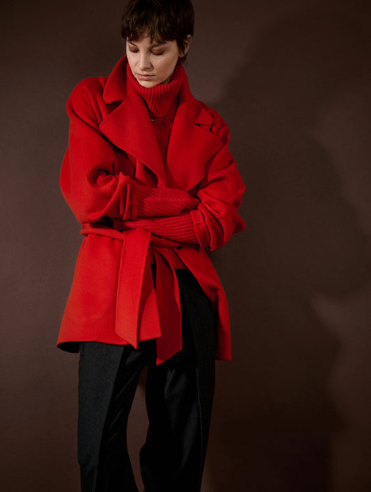 Vermilion double-faced wool and cashmere coat