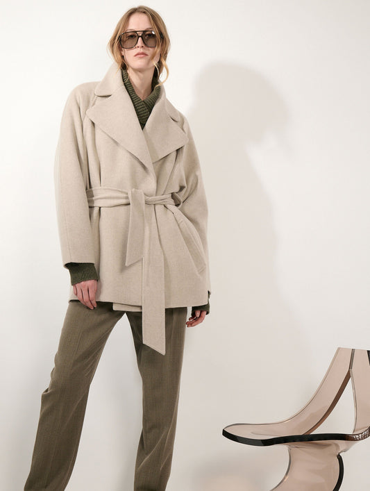 Greige double-faced wool and cashmere coat