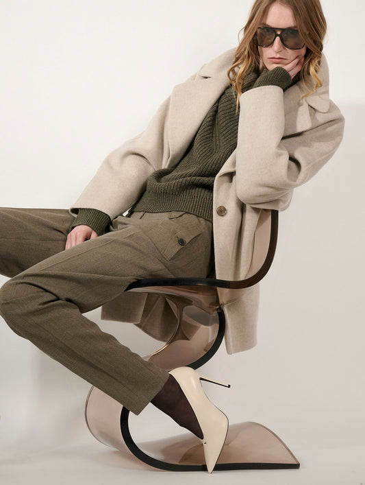 Greige double-faced wool and cashmere coat