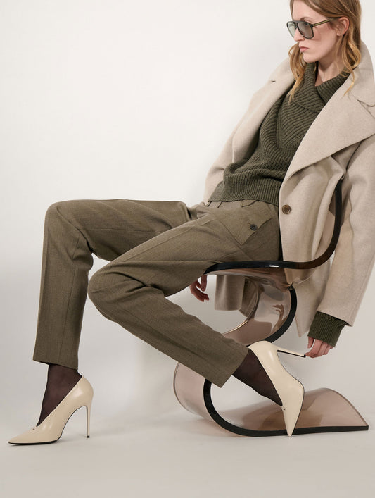Greige double-faced wool and cashmere coat