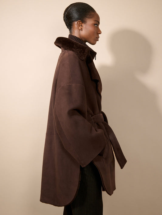 Chocolate reversible shearling coat