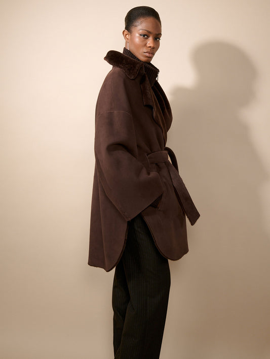 Chocolate reversible shearling coat