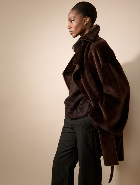 Chocolate reversible shearling coat