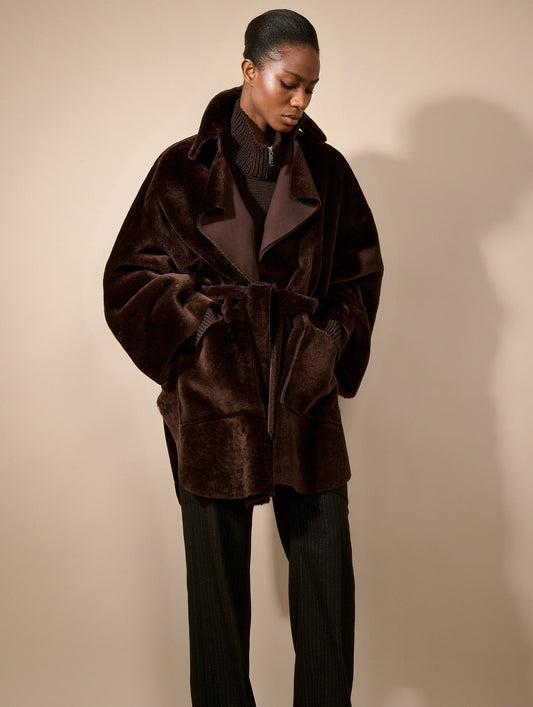 Chocolate reversible shearling coat