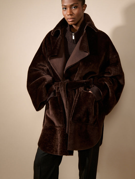 Chocolate reversible shearling coat