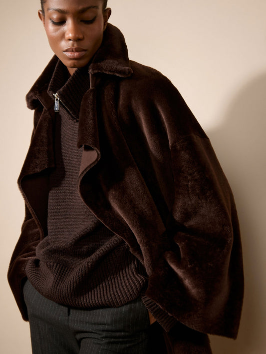Chocolate reversible shearling coat