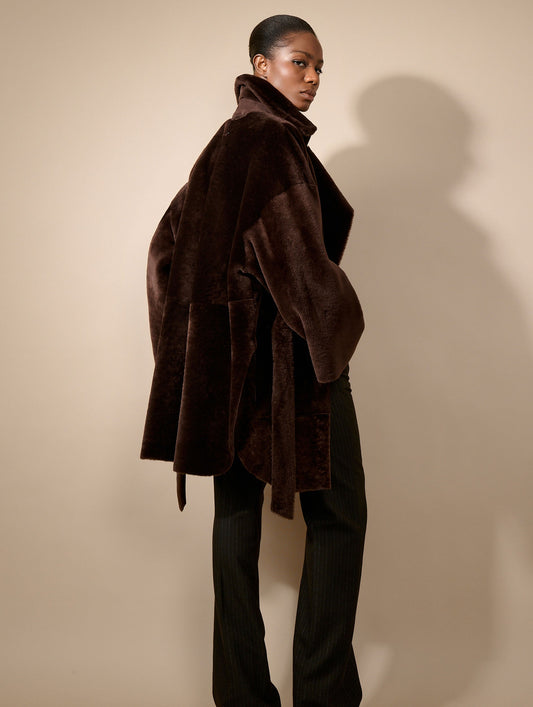 Chocolate reversible shearling coat