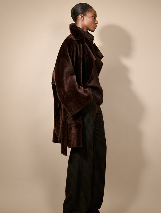 Chocolate reversible shearling coat