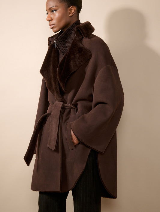 Chocolate reversible shearling coat